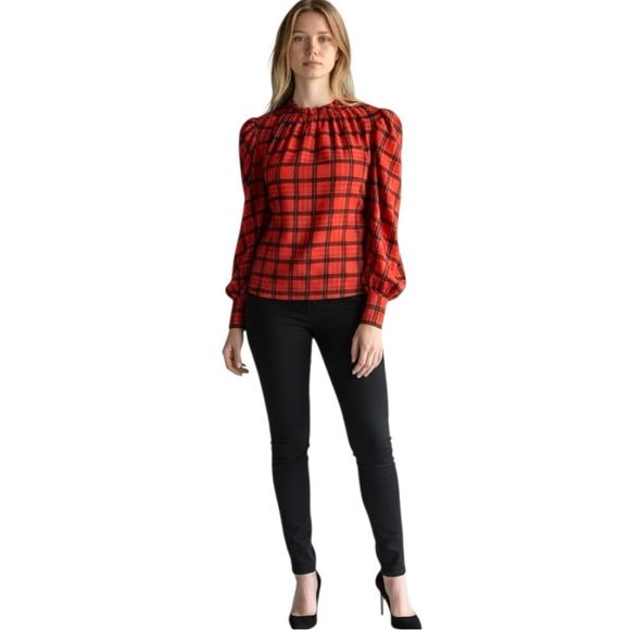 Sugarlips Red and Black Plaid Top, Stretch Plus Size Tops Sizes 1X 2X 3X. - Picture 2 of 13